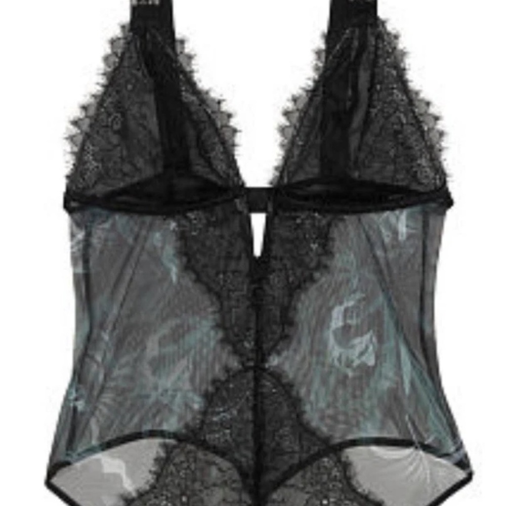 Victoria's Secret Very Sexy Shine Black Green Lace Bodysuit M New - Picture 3 of 12